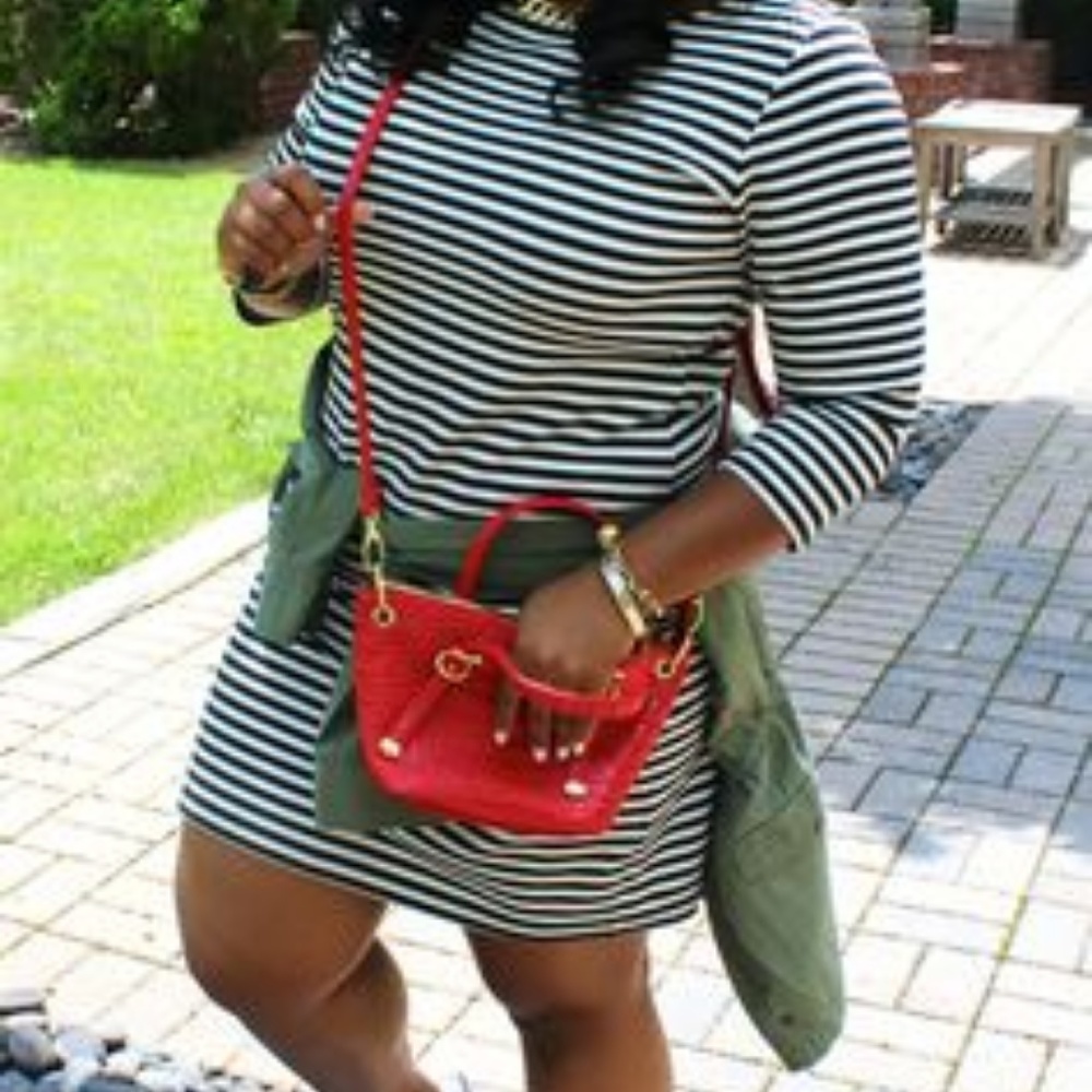 Black and white striped dress